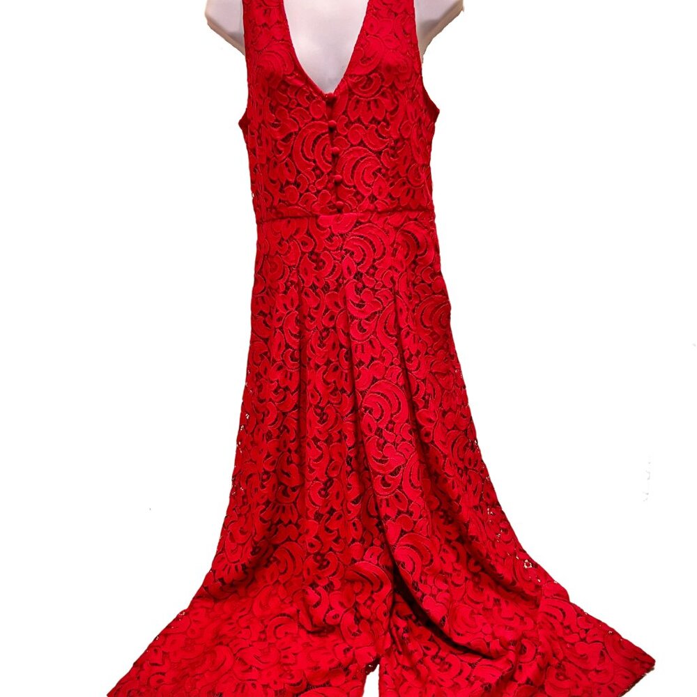 Moulinette Soeurs (Anthropologie) Jaeda Lace Wide-Leg RedJumpsuit, size 4 - Picture 3 of 6